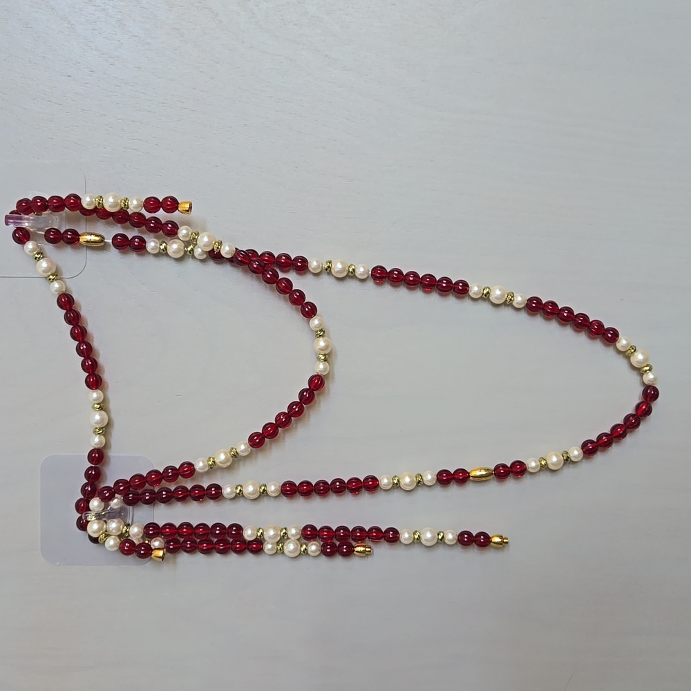 Faux Garnet & Pearl Necklace set